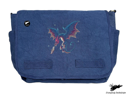 Celestial Glow Dragon Embroidered Classic Canvas Messenger Bag