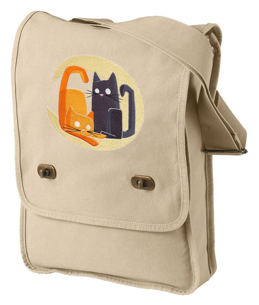 Crescent Moon Kitties Embroidered Canvas Field Bag