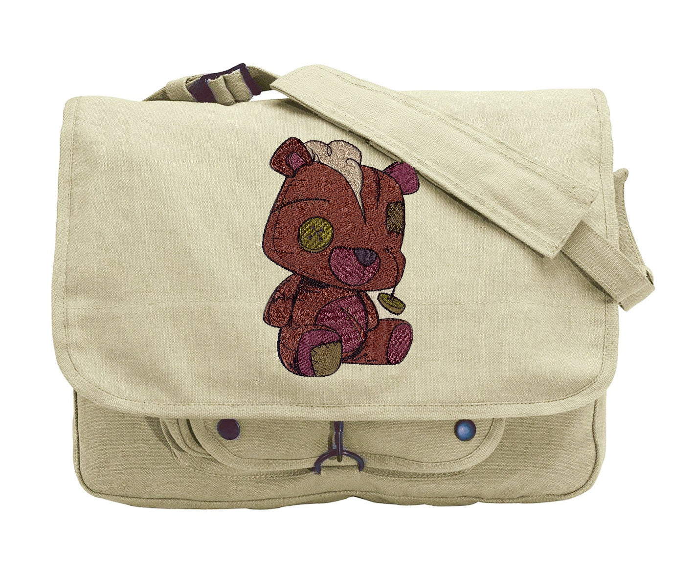 Tattered Teddy Embroidered Canvas Messenger Bag