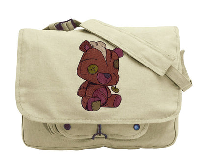 Tattered Teddy Embroidered Canvas Messenger Bag