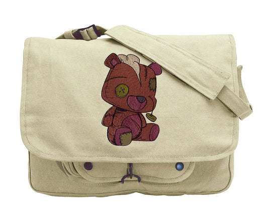 Tattered Teddy Embroidered Canvas Messenger Bag