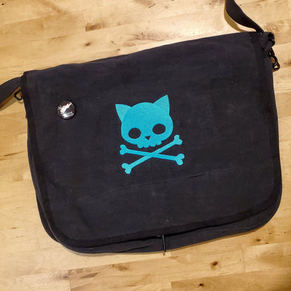 Punk Kitty Embroidered Canvas Messenger Bag