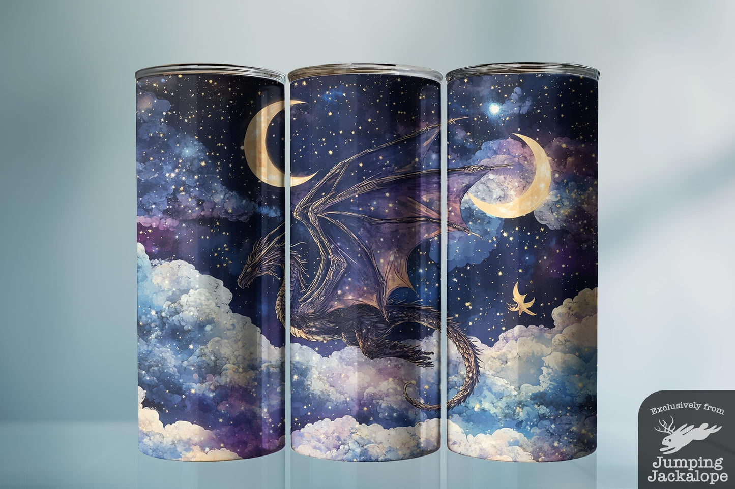 Frozen Star Dragon Tumbler – 20oz Icy Lunar Fantasy Drinkware | Cool Celestial Night Sky