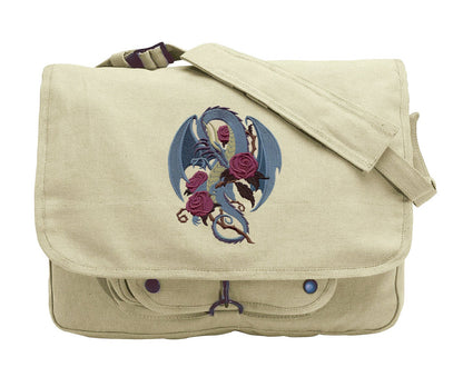 Dragon Bag, Rose Dragon Embroidered Canvas Messenger Bag
