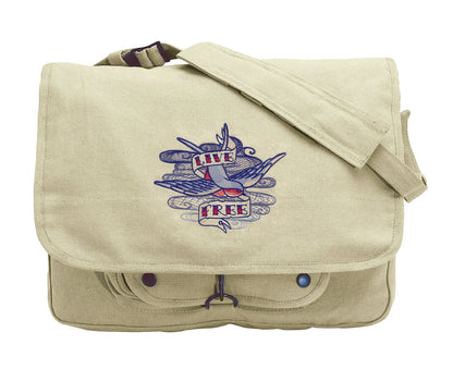 The Seven Seas - Live Free Tattoo Embroidered Canvas Messenger Bag