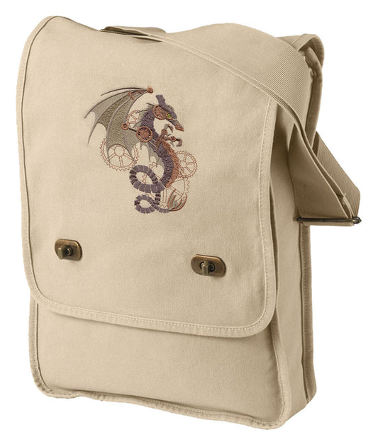 Steampunk Wyvern Embroidered Canvas Field Bag