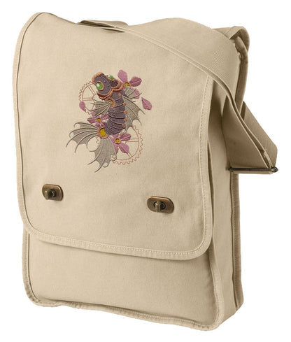 Steampunk Mechanical Koi Fish Embroidered Canvas Field bag
