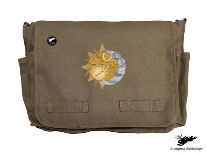 Clockwork Heavens Design Embroidered Classic Canvas Messenger Bag