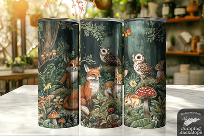 Enchanted Forest Tumbler – Fox, Owls & Woodland Creatures with Mushrooms