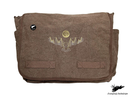 Under the Full Moon Forest Night Owl Embroidered Classic Canvas Messenger Bag
