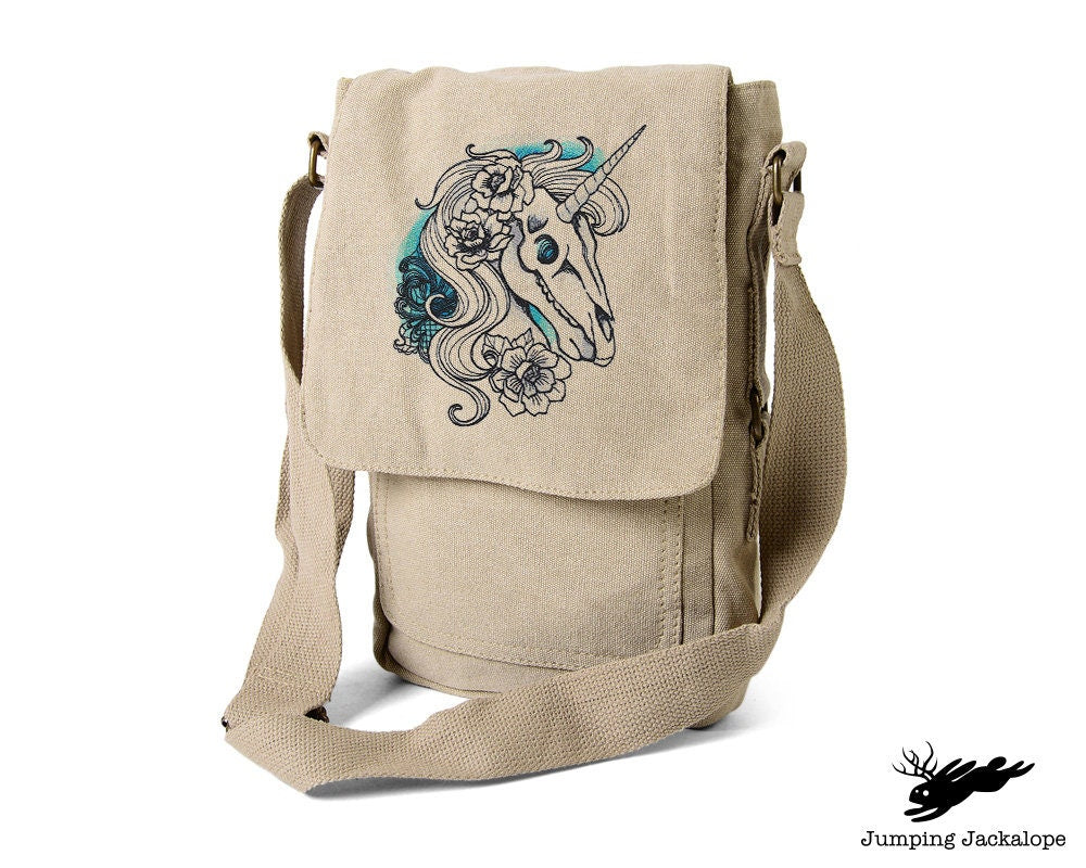 Phantasm - Unicorn Skull, Unicorn Bag, Unicorn Embroidered Canvas Tech, Tablet, iPad, Kindle, Fire, Camera Bag