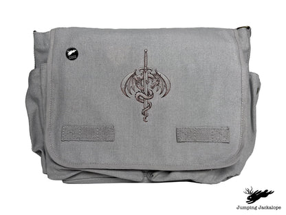 What Doesn't Kill You Dragon and Sword Embroidered Classic Canvas Messenger Bag
