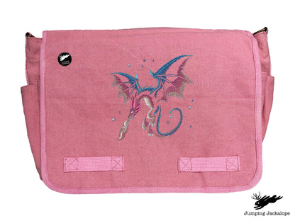 Celestial Glow Dragon Embroidered Classic Canvas Messenger Bag