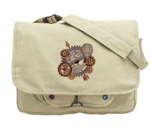 Around the Globe Embroidered Canvas Messenger Bag