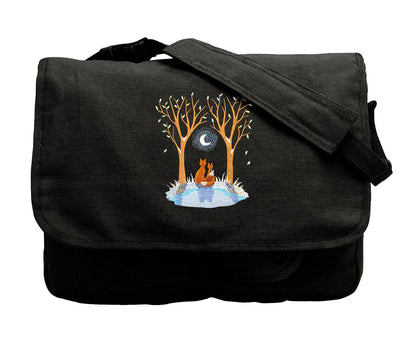 Moonlit Frost Scene, Fox Bag, Fox Embroidered Canvas Messenger Bag