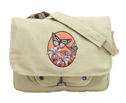 Spring Butterfly Oval Embroidered Canvas Messenger Bag