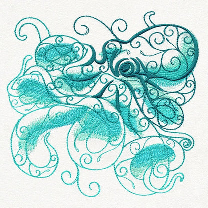 Aqua Marine - Octopus Embroidered Canvas Field Bag