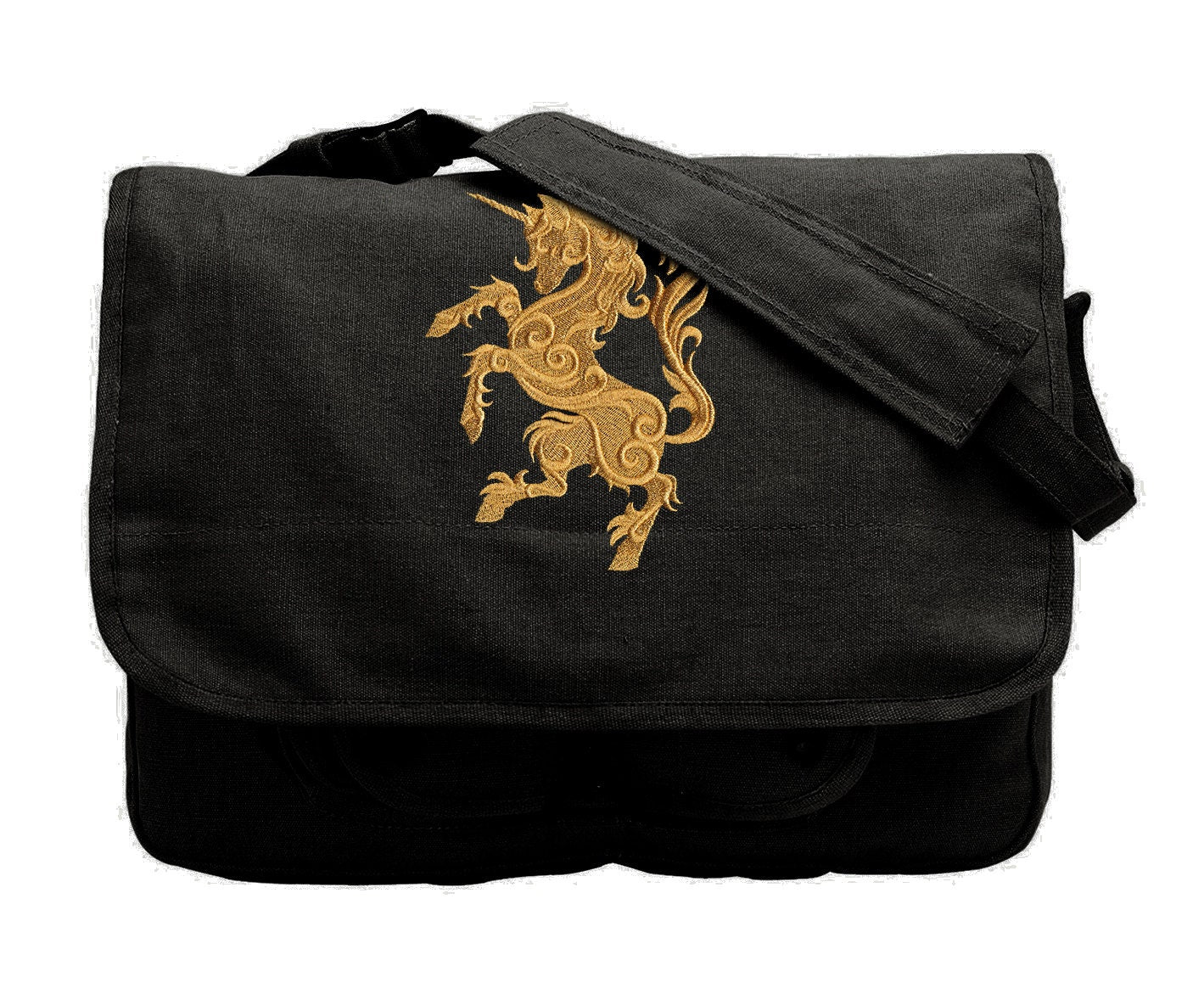 Gilded Heraldry - Unicorn Embroidered Canvas Messenger Bag