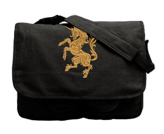 Gilded Heraldry - Unicorn Embroidered Canvas Messenger Bag