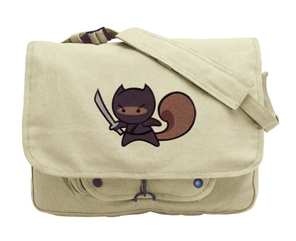 Ninja Squirrel Embroidered Canvas Messenger Bag