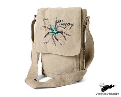 The Laboratory - Spider Embroidered Canvas Tech, Tablet, iPad, Kindle, Fire, Camera Bag