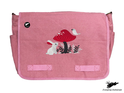 A Curious Find Bunny and Mushroom Design Embroidered Classic Canvas Messenger Bag