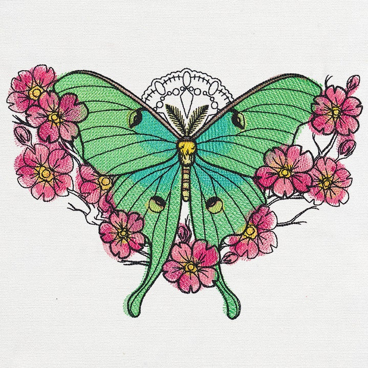 Painted Luna Moth Embroidered Canvas Messenger Bag