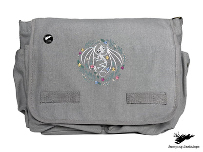 Floral Dragon Skeleton Embroidered Classic Canvas Messenger Bag