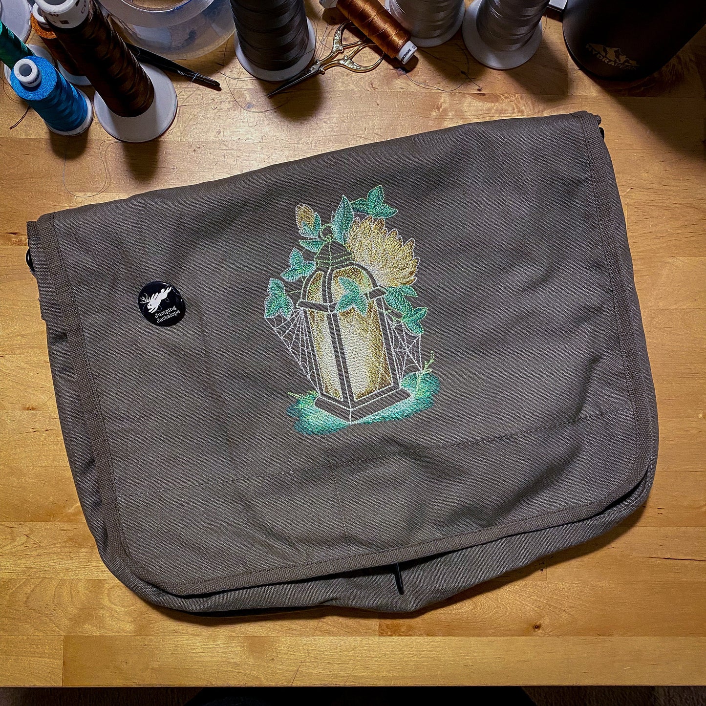 Lantern Bag, Lantern Summer Messenger Bag, Enchanted Garden - Lantern Embroidered Canvas Cotton Messenger Bag Style 1
