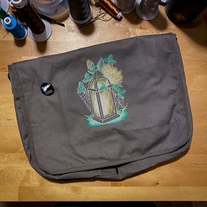 Lantern Bag, Lantern Summer Messenger Bag, Enchanted Garden - Lantern Embroidered Canvas Cotton Messenger Bag Style 1