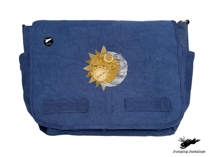 Clockwork Heavens Design Embroidered Classic Canvas Messenger Bag