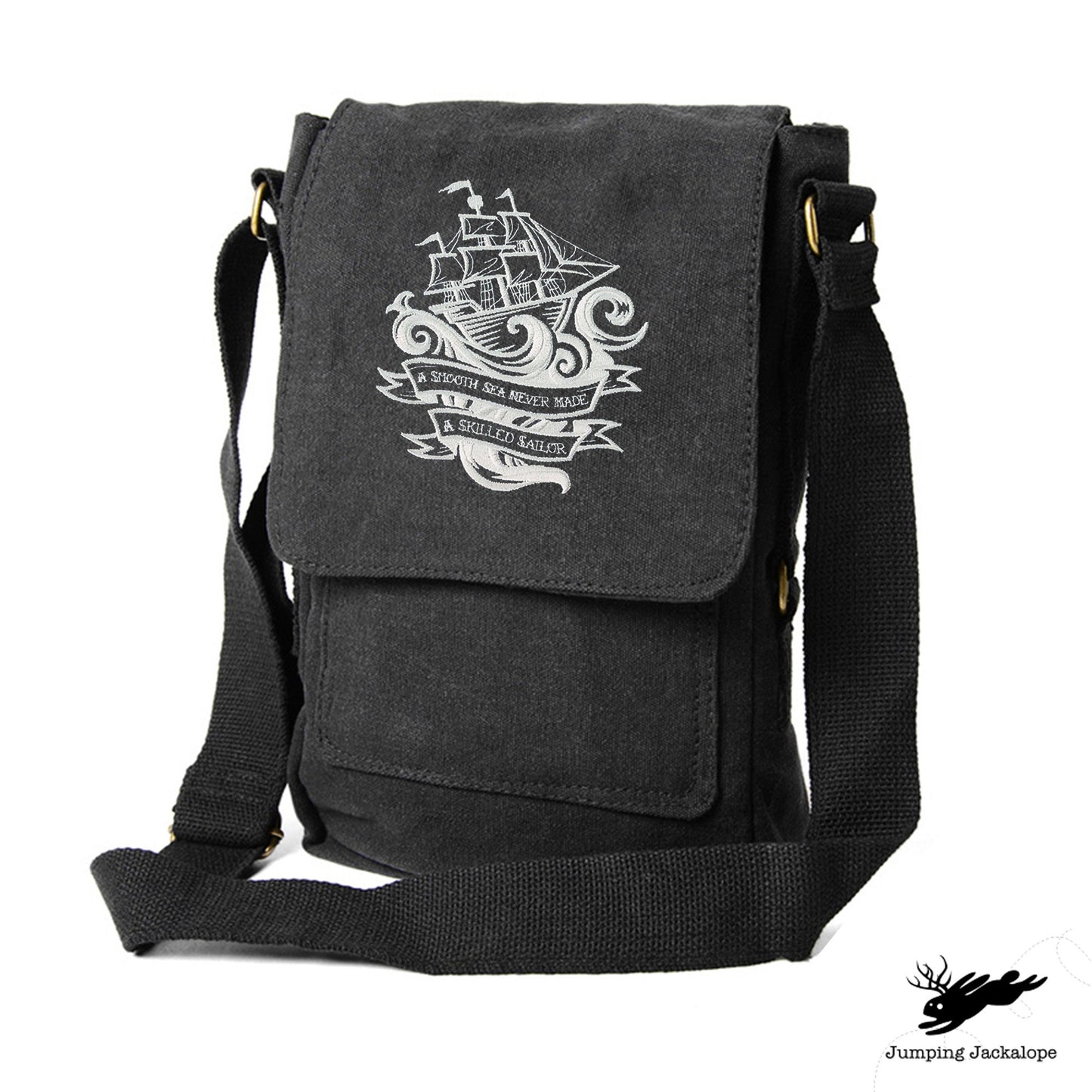 Skilled Sailor Tech Bag Embroidered Canvas Tech, Tablet, iPad, Kindle, Fire, Camera Bag, Ocean Bag, Nautical Bag, Sailor Bag
