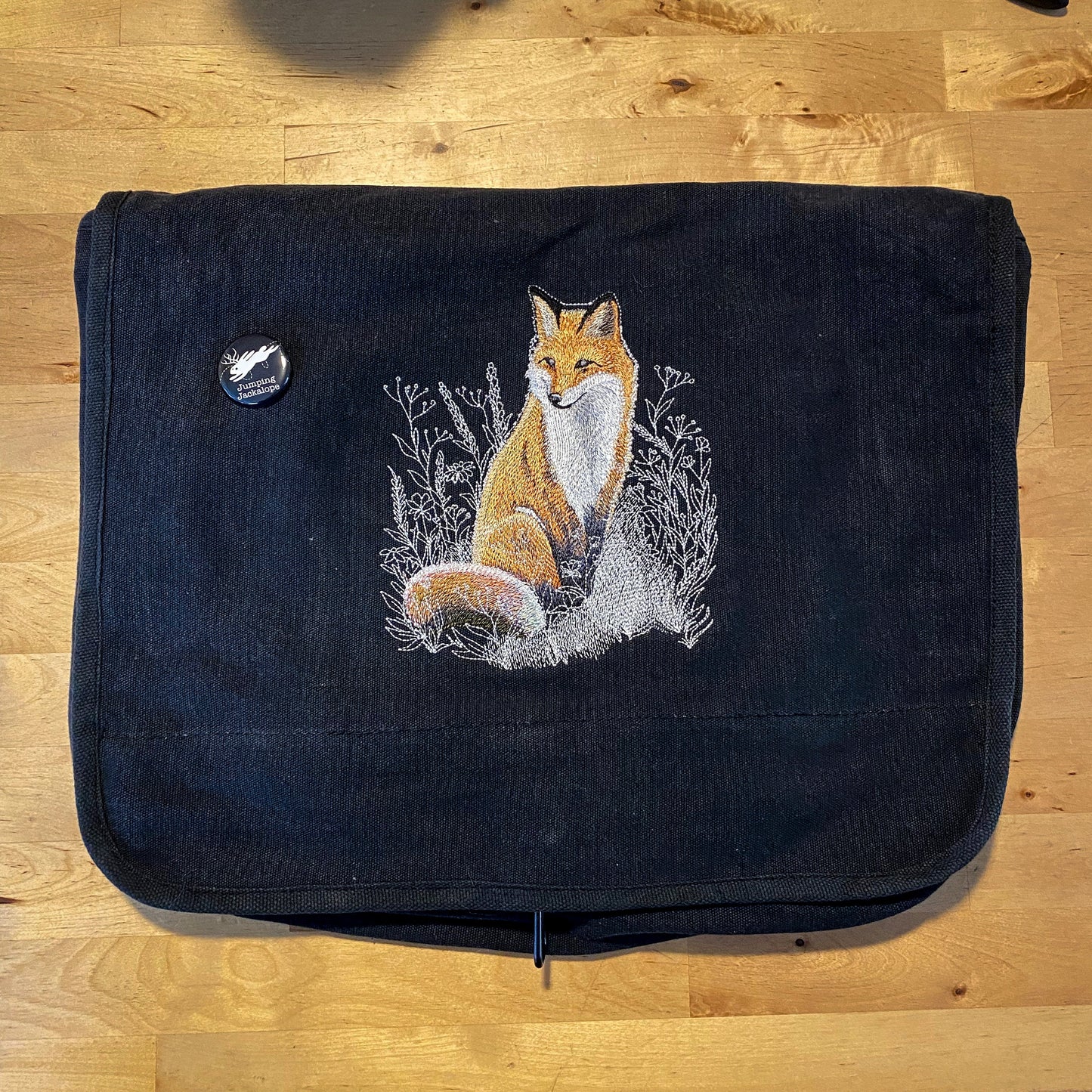 Peaceful Fox Scene, Fox Bag, Fox Embroidered Canvas Messenger Bag