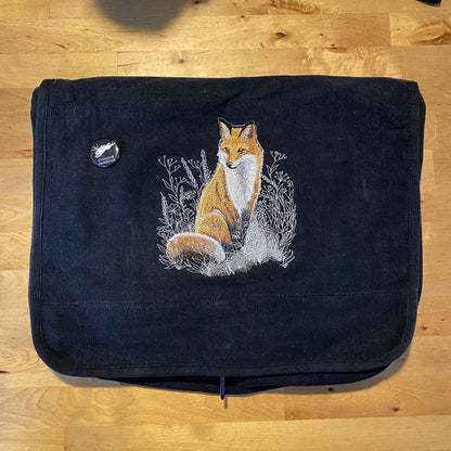 Peaceful Fox Scene, Fox Bag, Fox Embroidered Canvas Messenger Bag