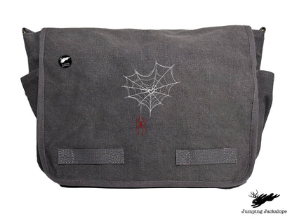 Web of Love Design Embroidered Classic Canvas Messenger Bag