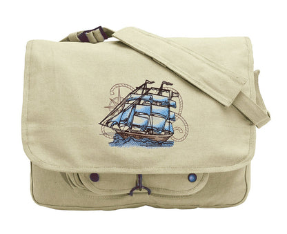 Nauticus - Ship Embroidered Canvas Messenger Bag