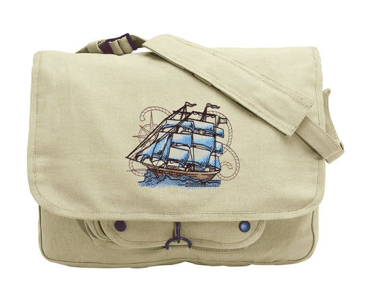 Nauticus - Ship Embroidered Canvas Messenger Bag
