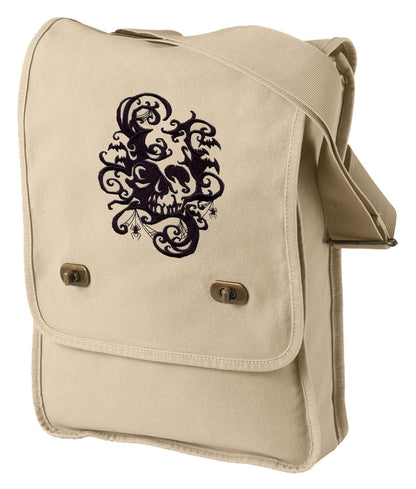 Skull Bag, Spooky Shadows Embroidered Canvas Field Bag