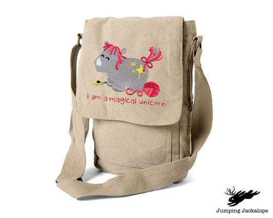 Magical Unicorn, Unicorn Bag, Unicorn Embroidered Canvas Tech, Tablet, iPad, Kindle, Fire, Camera Bag