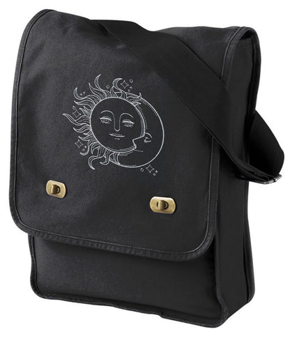 Vintage Celestial - Sun and Moon Embroidered Canvas Field Bag