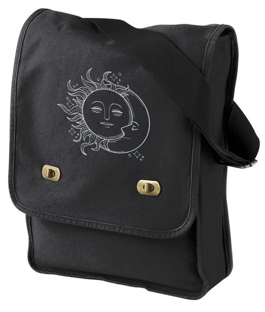 Vintage Celestial - Sun and Moon Embroidered Canvas Field Bag