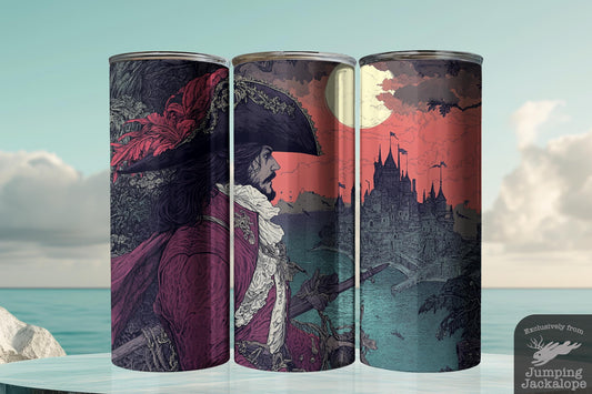 Captain Hook Gothic Tumbler – 20oz Dark Neverland Scene | Vintage Pirate Fairytale Drinkware