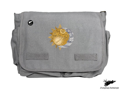 Clockwork Heavens Design Embroidered Classic Canvas Messenger Bag