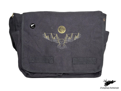 Under the Full Moon Forest Night Owl Embroidered Classic Canvas Messenger Bag