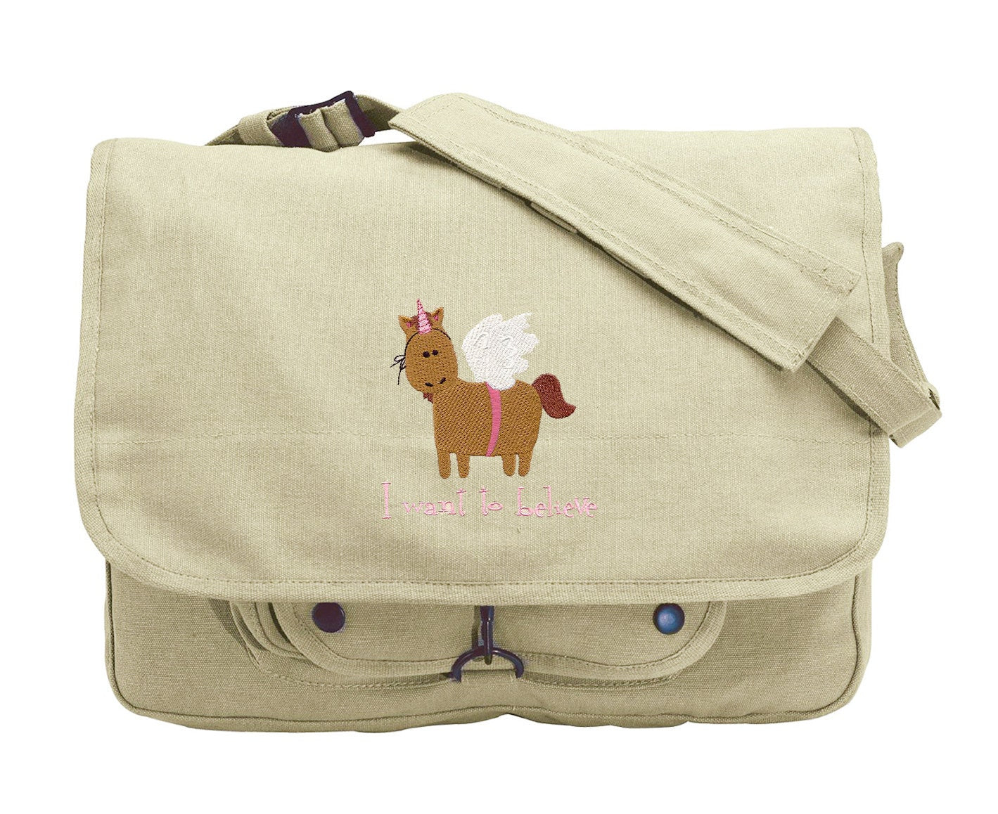 I Want to Believe Embroidered Canvas Messenger Bag