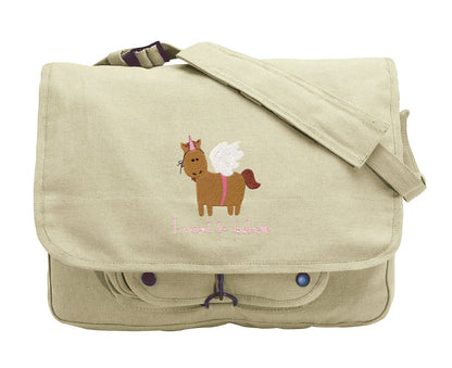 I Want to Believe Embroidered Canvas Messenger Bag