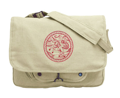 I Believe That There Are Unicorns (Redwork) Embroidered Canvas Messenger Bag