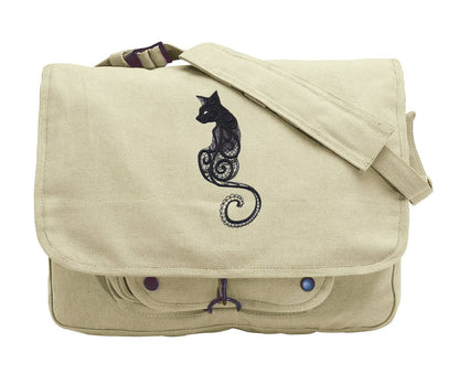 Swirling Cat Bag, Cat Messenger Bag, Cat Canvas Bag, Dark Creatures - Cat Embroidered Canvas Messenger Bag