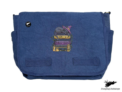 Spooky and Booked Cat Embroidered Messenger Bag