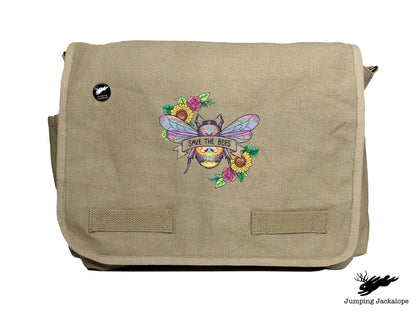 Save the Bees Embroidered Messenger Bag